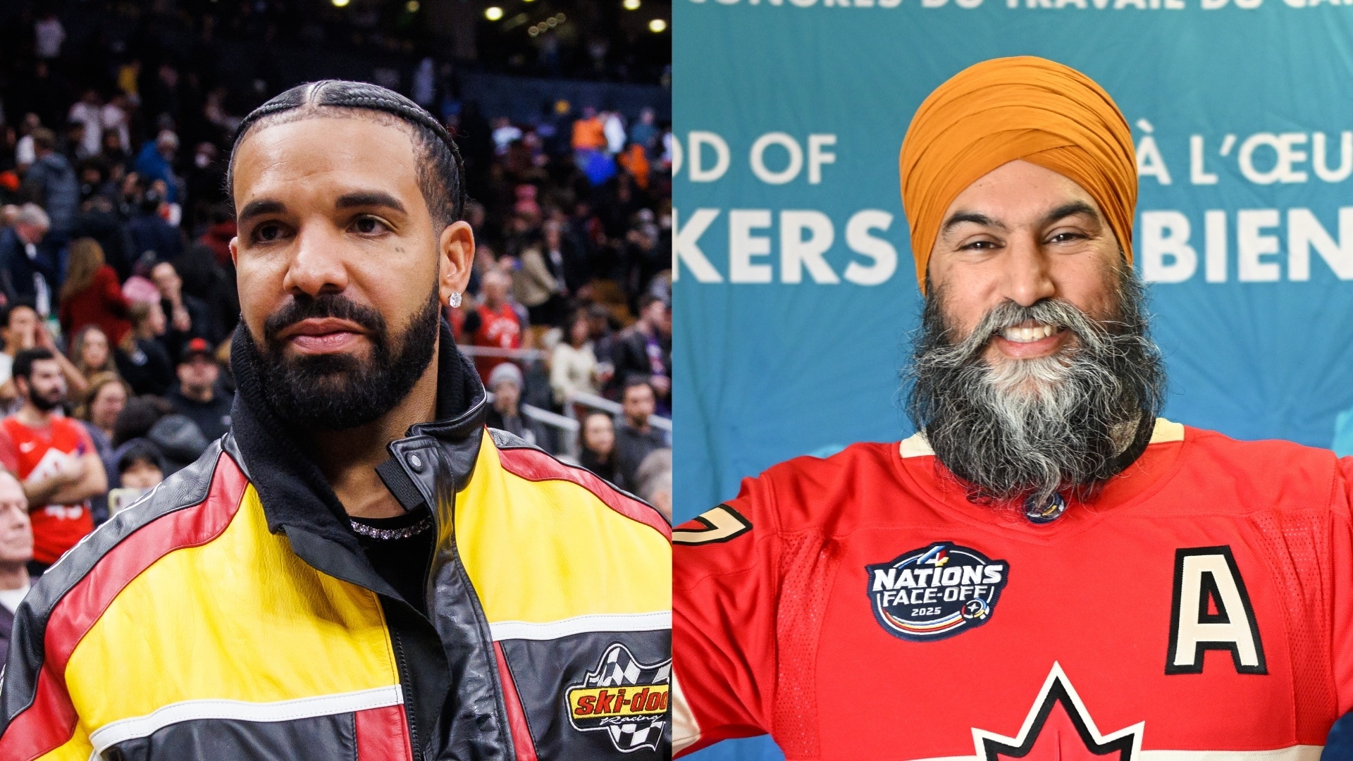 Drake leaving a basketball game and Jagmeet Singh
