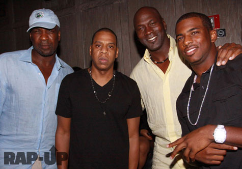 Charles Oakley, Jay-Z, Michael Jordan, and Chris Paul