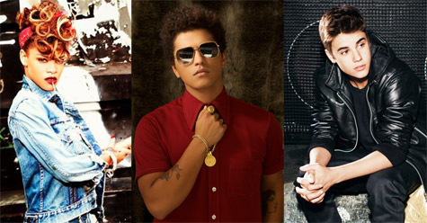 Rihanna, Bruno Mars, and Justin Bieber