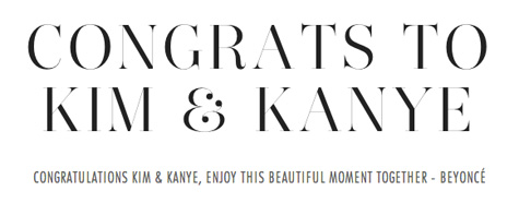 Congrats to Kim and Kanye