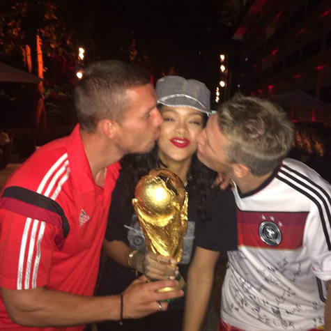 Lukas Podolski, Rihanna, and Bastian Schweinsteiger
