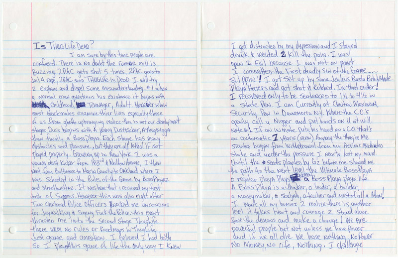 Tupac Shakur Letter