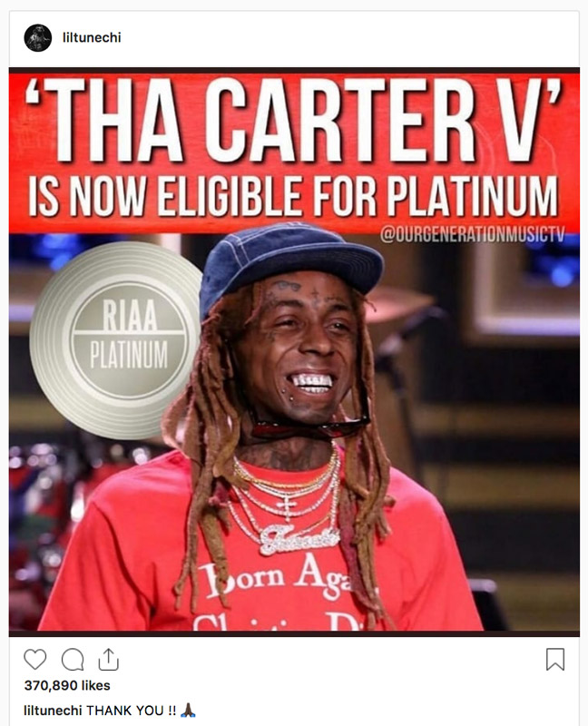 'Tha Carter V' Platinum