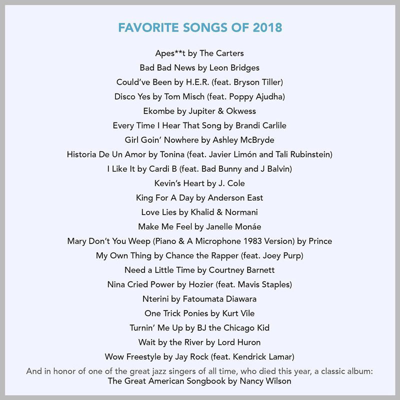 Barack Obama Favorite Songs of 2018
