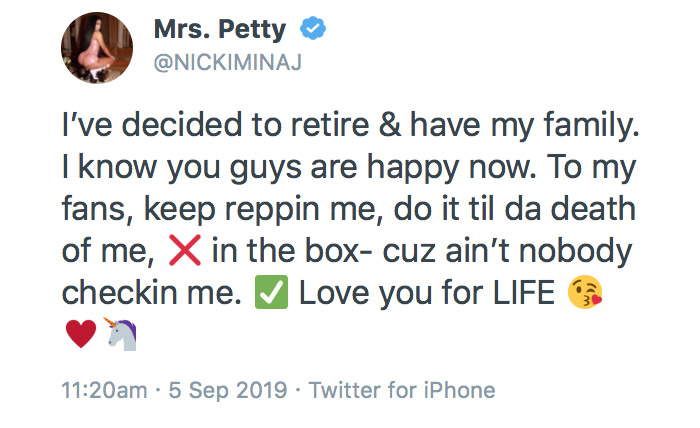 Nicki Minaj Retirement Tweet