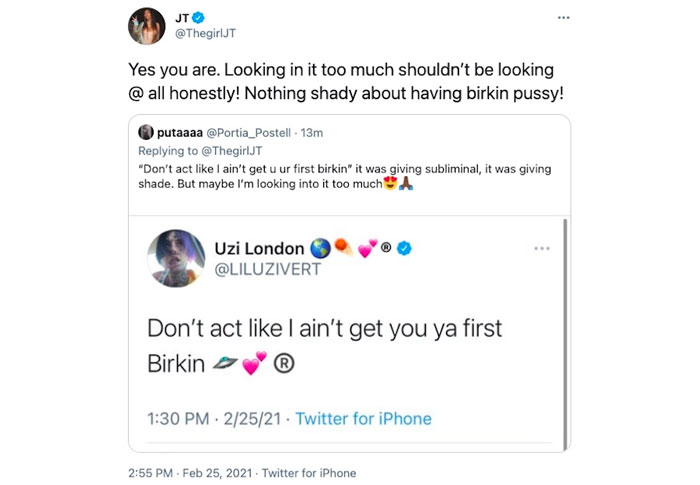 JT and Lil Uzi Vert Birkin Tweet