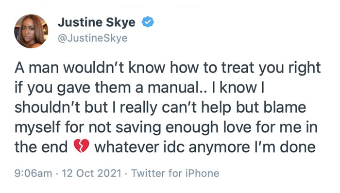 Justine Skye Tweet