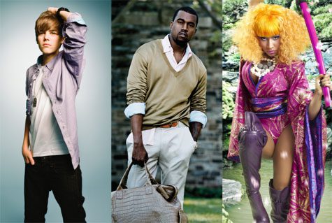 Justin Bieber, Kanye West, and Nicki Minaj
