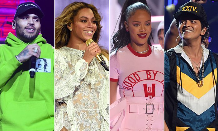 Chris Brown, Beyoncé, Rihanna, and Bruno Mars