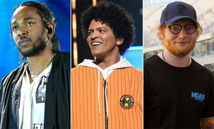Kendrick Lamar, Bruno Mars, and Ed Sheeran