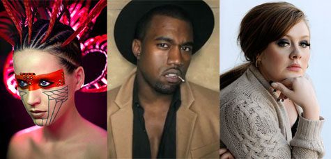 Katy Perry, Kanye West, and Adele