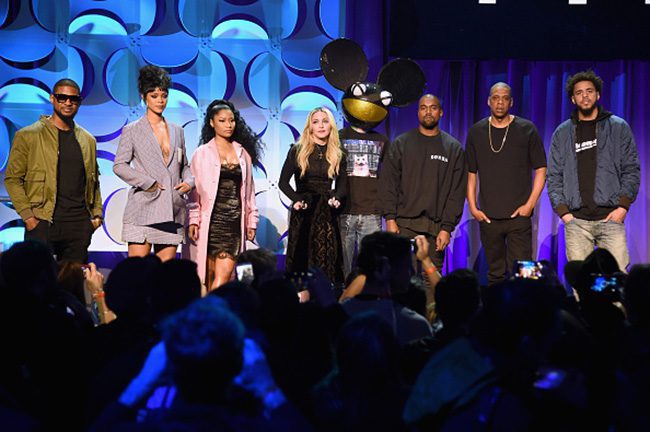 Usher, Rihanna, Nicki Minaj, Madonna, deadmau5, Kanye West, Jay Z, and J. Cole