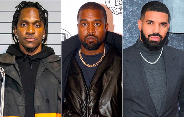 Pusha T, Kanye West, and Drake
