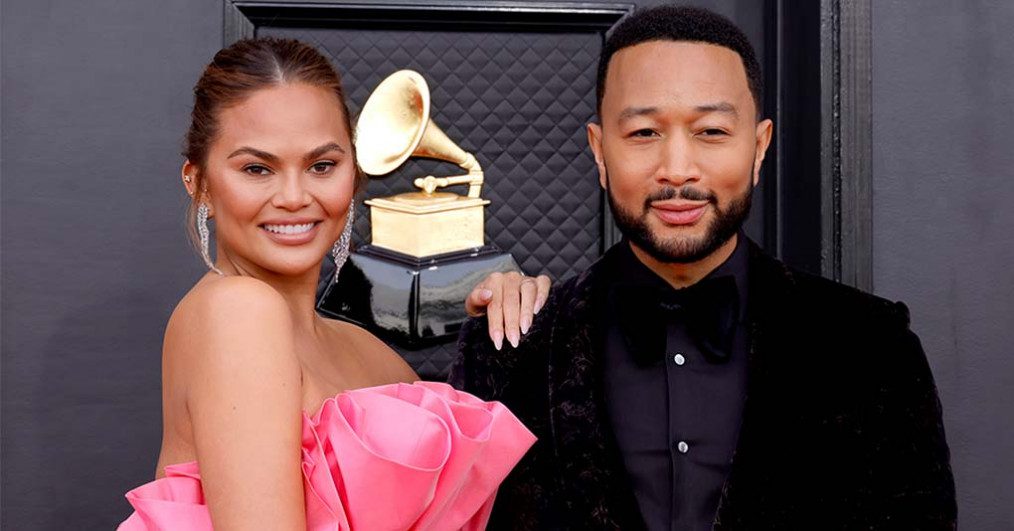 Chrissy Teigen and John Legend attend the 64th Annual GRAMMY Awards at MGM Grand Garden Arena