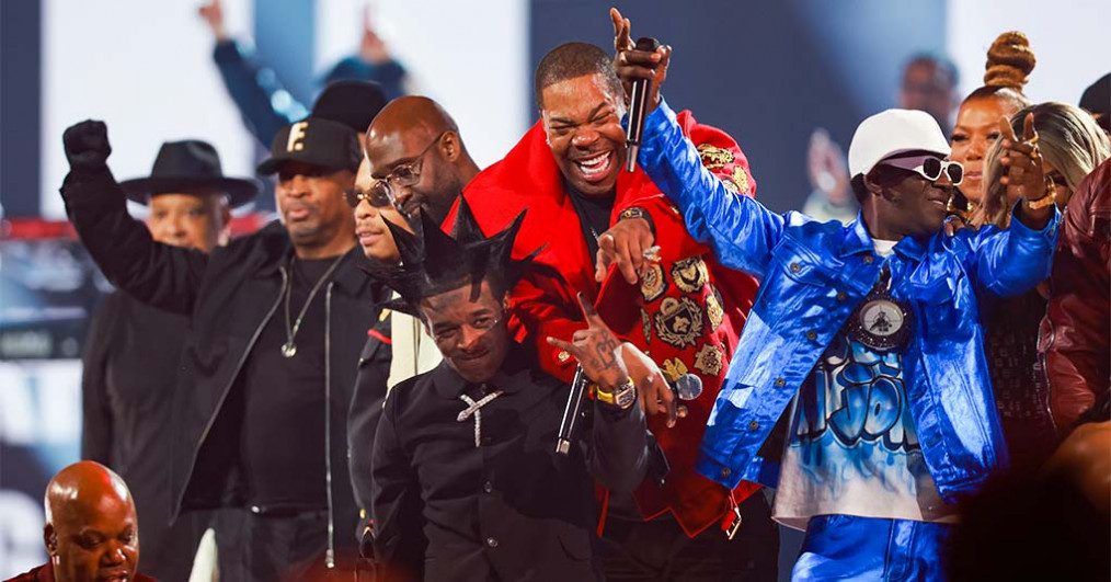 Too Short, Lil Uzi Vert, Busta Rhymes, and Flavor Flav perform onstage at the 65th Annual GRAMMY Awards