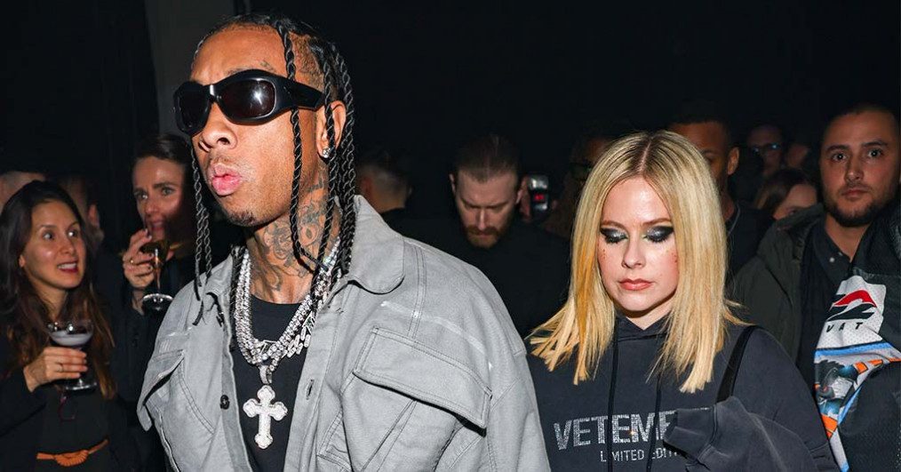 Tyga and Avril Lavigne attend the Mugler x Hunter Schafer party as part of Paris Fashion Week