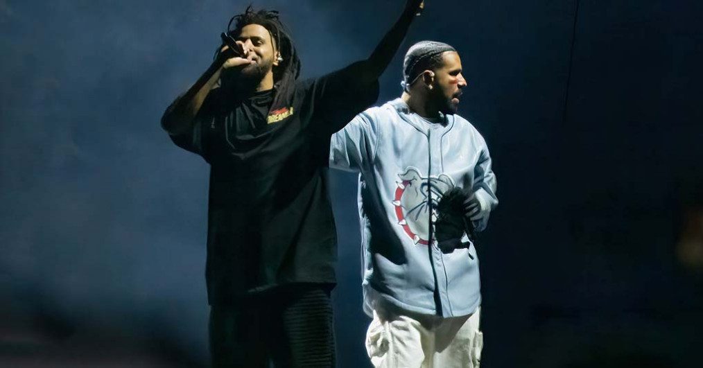 J. Cole and Drake perform during the Dreamville Festival